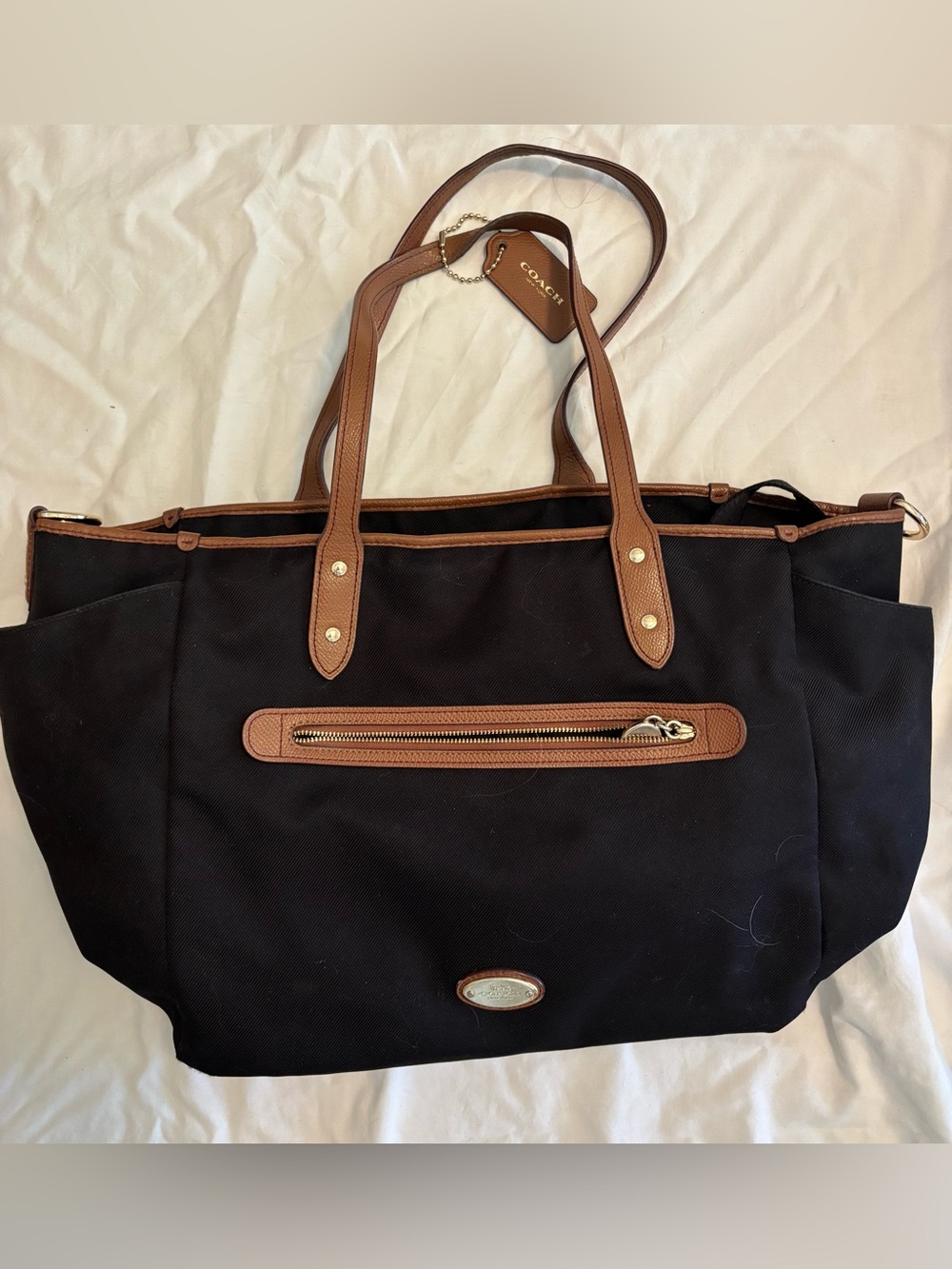 Coach Diaper Bag black and brown gold accents